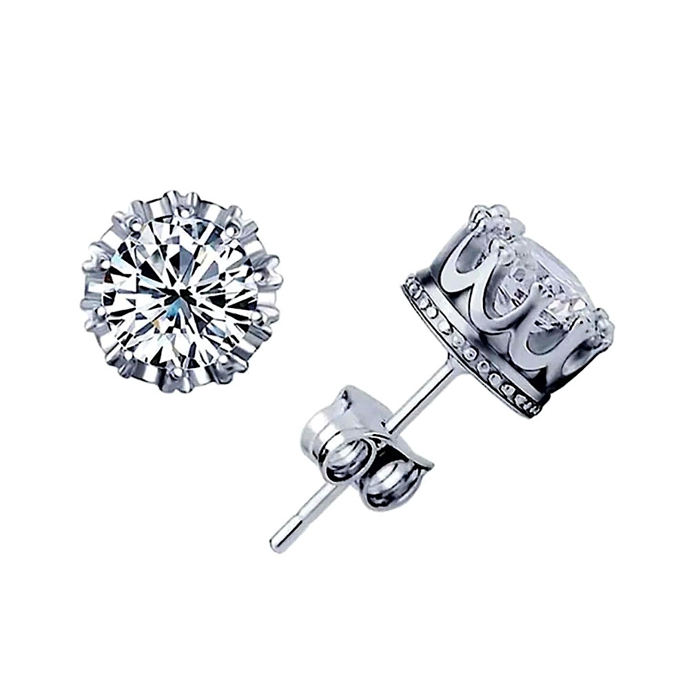 NEW 3 ctw 18k White Gold S925 Crown Stud Diamond Simulate Earrings